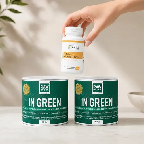 pachet-vitaminizant-in-green-vitamina-c-alcalina-2.webp Pachet VITAMINIZANT - 2 x In Green 200g + Vitamina C Alcalină Pulbere Bioroots
