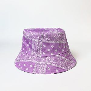 Palarie tip bucket unisex cu doua fete,  paisley lila si negru