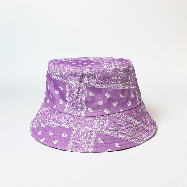 Palarie tip bucket unisex cu doua fete,  paisley lila si negru