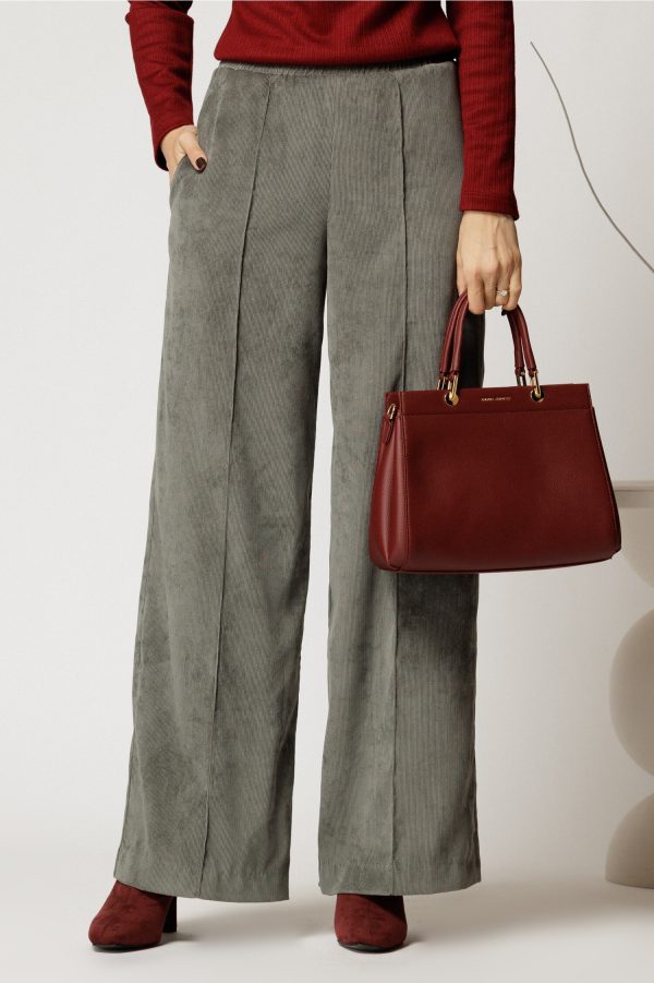 Pantalon DY Fashion lejer din velur gri cu buzunare