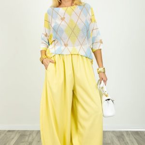 Pantaloni galbeni cu croiala bufanta de efect