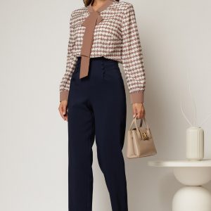 Pantaloni bleumarin conici cu nasturi decorativi pe talie