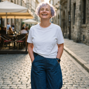 Pantaloni bleumarin din denim subtire cu croiala ampla si talie elastica