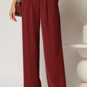 Pantaloni bordo din triplu voal cu pliuri si croi lejer