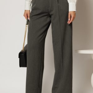Pantaloni dama gri cu buzunare si croi usor evazat