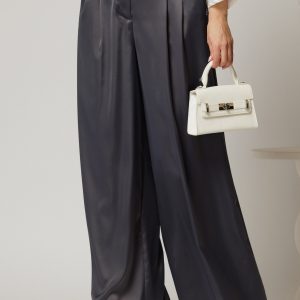 Pantaloni dama gri din satin cu croi larg