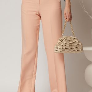Pantaloni dama roz somon croi drept cu adaos de viscoza