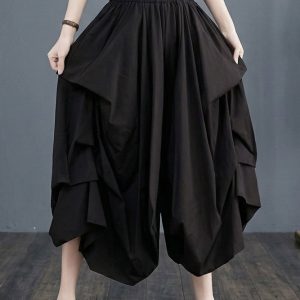 Fusta pantalon dama cu falduri volumetrice si efect balon, neagra
