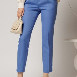 Pantaloni DY Fashion albastri cu croi conic si curea in talie