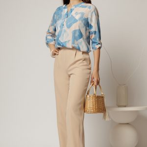 Pantaloni DY Fashion bej croi drept cu nasturi decorativi la tiv