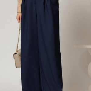 Pantaloni DY Fashion bleumarin cu croi lejer si talie lata