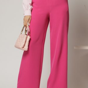 Pantaloni DY Fashion fucsia cu croi evazat si catarama in talie