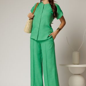 Pantaloni DY Fashion verzi cu croi lejer din material vaporos