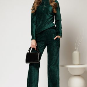 Pantaloni DY Fashion verzi din catifea velurata casual eleganti