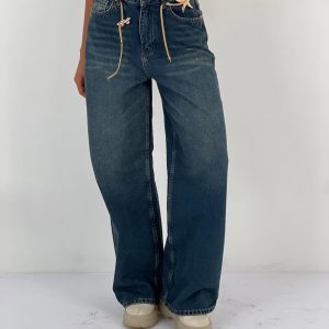 Pantaloni jeans denim croiala larga, albastru