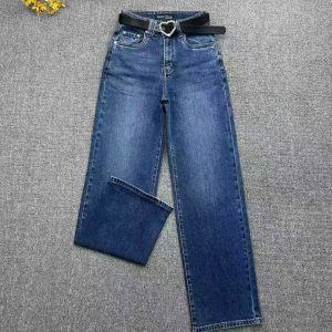 Pantaloni jeans denim CUDI, croiala dreapta, cu curea inclusa