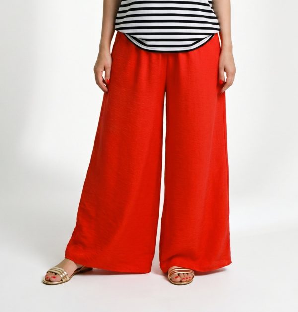 Pantaloni palazzo foarte largi cu talie elastica, din in mercerizat , rosii