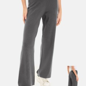 Pantaloni largi si drepti, casual, din tricotaj fin, gri