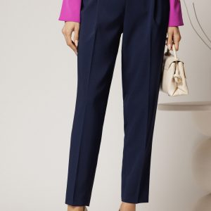 Pantaloni lungi bleumarin croi conic si nasturi pe talie