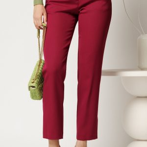 Pantaloni office din stofa magenta simpli cu buzunare
