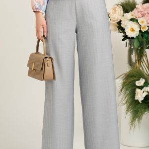 Pantaloni smart-casual din viscoza gri cu paiete