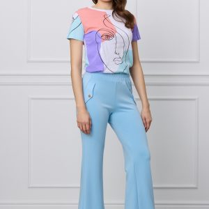 Pantaloni sport bleu evazati