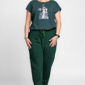 Pantaloni sport verzi, din bumbac, cu buzunare laterale