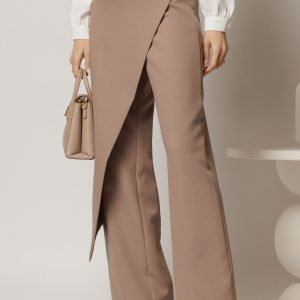 Pantaloni taupe cu aplicatie petrecuta