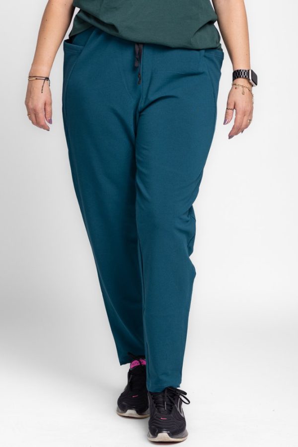 Pantaloni turcoaz casual sport din bumbac cu buzunare laterale