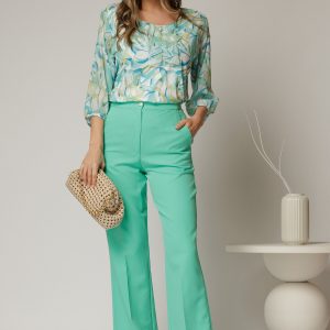 Pantaloni verde mint cu croi drept si buzunare