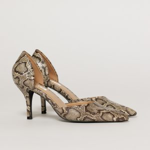 Pantofi bej eleganti din piele ecologica cu model snake