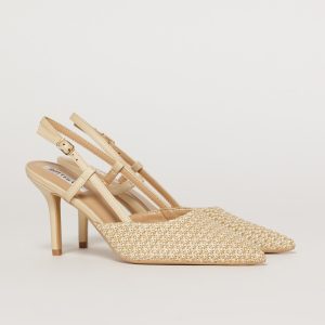 Pantofi eleganti bej cu finisaj impletit