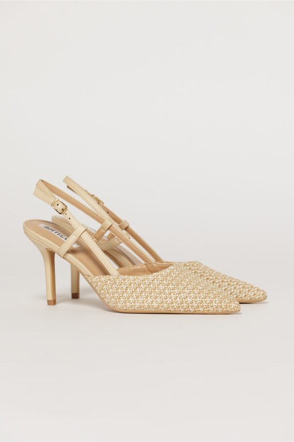 Pantofi eleganti bej cu finisaj impletit