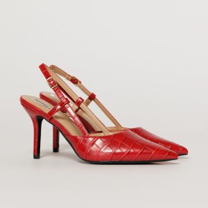 Pantofi eleganti rosii cu finisaj impletit