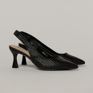 Pantofi negri din piele ecologica cu design impletit