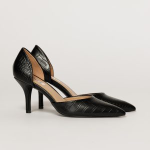 Pantofi negri eleganti din piele ecologica cu model snake