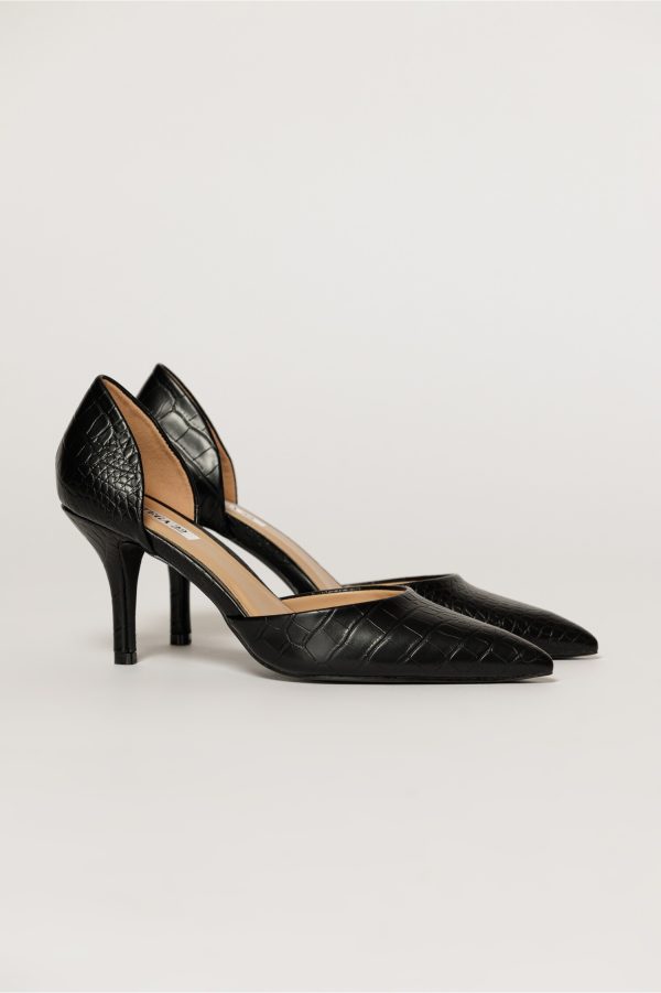 Pantofi negri eleganti din piele ecologica cu model snake