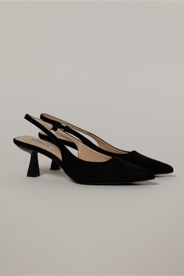 Pantofi negri eleganti din piele intoarsa ecologica