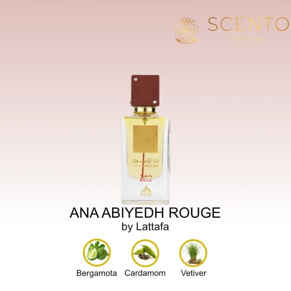 Parfum Ana Abiyedh Rouge, Lattafa, apa de parfum 60 ml, femei - Original Dubai