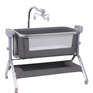 Patut co-sleeper reglabil cu functie de leagan electric, saltea inclusa, cu telecomanda si carusel muzical, A6 gri