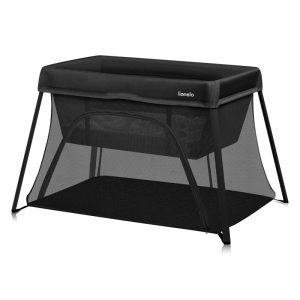 Patut multifunctional, Lionelo, Alice, 3 in 1, 2 trepte de inaltime pentru saltea, Pliabil, Material rezistent Oxford 300D, Cu iesire laterala, Geanta de transport, Pana 15 kg, 0 luni+, 104×70×74 cm, Negru