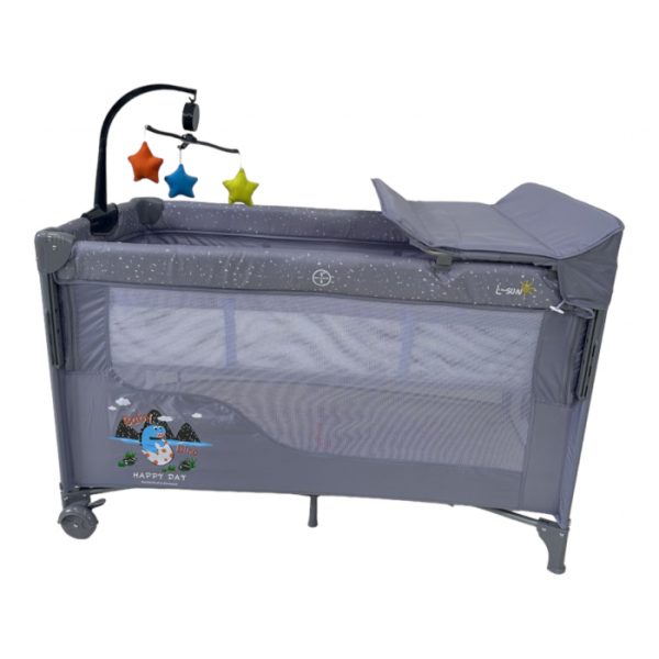 patut-p01-1432142324.jpeg Patut cu saltea de infasat, cu doua nivele, baldachin si carusel P01 gri