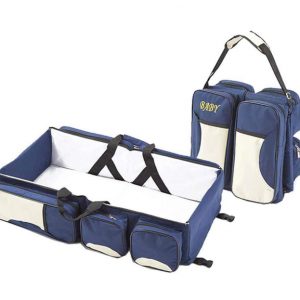 Patut portabil si geanta multifunctionala pentru accesoriile bebelusilor, albastru