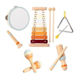 Set Montessori de 6 instrumente muzicale pentru copii, din lemn