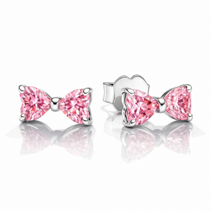 Cercei Pink Bow Silver Cu Argint