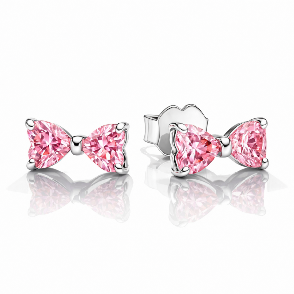 Cercei Pink Bow Silver Cu Argint