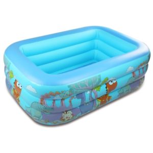 Piscina gonflabila cu podea gonflabila, dreptunghiulara, dino, albastru 210 x 138 x 55 cm