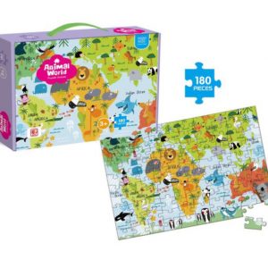 Puzzle clasic, 180 piese, Harta lumii si animalele