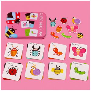 Puzzle din lemn cu Insecte in cutie metalica Montessori