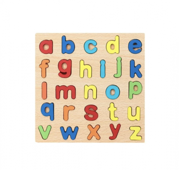 Puzzle incastru 3D litere mici, din lemn, 20x20 cm